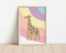 Girls Pastel Rainbow Striped Giraffe Print For Bedroom, Nursery Or Playroom - thumbnail 1