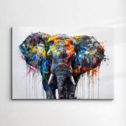 Elephant Animal Abstract Oil Painting Colourful Paint Splatter Style Wall Art Framed Canvas Poster Print Home Living Room Decor Gifts - thumbnail 3