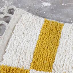 Yellow Checkered Berber Runner Rug Vintage Boujaad Wool Rug - thumbnail 3
