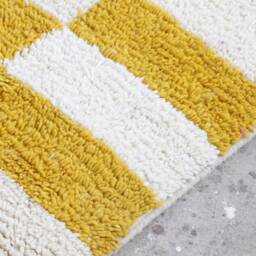 Yellow Checkered Berber Runner Rug Vintage Boujaad Wool Rug - thumbnail 4