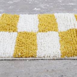 Yellow Checkered Berber Runner Rug Vintage Boujaad Wool Rug - thumbnail 2