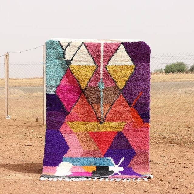 Handmade Boujad Rug Authentic Moroccan Wool Carpet, Abstract Multicolored Design - image 1