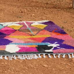 Handmade Boujad Rug Authentic Moroccan Wool Carpet, Abstract Multicolored Design - thumbnail 2
