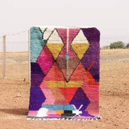Handmade Boujad Rug Authentic Moroccan Wool Carpet, Abstract Multicolored Design - thumbnail 1