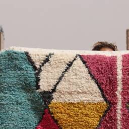 Handmade Boujad Rug Authentic Moroccan Wool Carpet, Abstract Multicolored Design - thumbnail 3