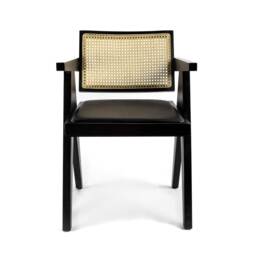 Pierre Jeanneret Inspired Kitchen Dining Chairs, Rattan Chair, Black Modern Cane Chandigarh Armchair - thumbnail 2