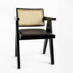 Pierre Jeanneret Inspired Kitchen Dining Chairs, Rattan Chair, Black Modern Cane Chandigarh Armchair - thumbnail 3