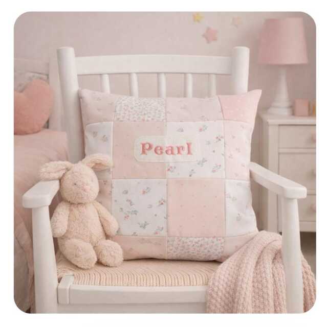 Personalised Baby Clothes Memory Pillow, With Date Of Birth Embroidery, Patchwork Keepsake Cushion - image 1