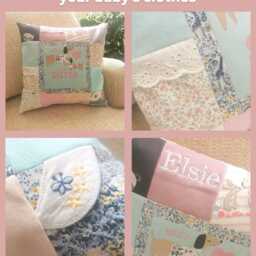 Personalised Baby Clothes Memory Pillow, With Date Of Birth Embroidery, Patchwork Keepsake Cushion - thumbnail 3