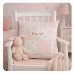 Personalised Baby Clothes Memory Pillow, With Date Of Birth Embroidery, Patchwork Keepsake Cushion - thumbnail 1