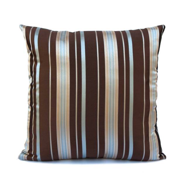 Brown/Sky Blue Decorative Throw Pillow Cover, Farmhouse Cushion Accent Pillowcase, Satin Blend Striped Pillow, Boho Modern Pillow - image 1
