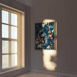 Japanese Koi Fish Wall Art Print - Tranquil Zen Decor, Traditional Ukiyo-E Style, Elegant Lotus Pond, Japandi Minimalist Aesthetic - thumbnail 2