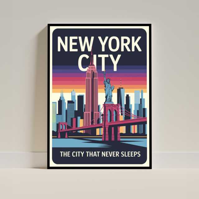 New York City Skyline Art Print, Nyc Travel Poster, Empire State Building, Statue Of Liberty, Wall - image 1