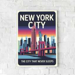 New York City Skyline Art Print, Nyc Travel Poster, Empire State Building, Statue Of Liberty, Wall - thumbnail 3