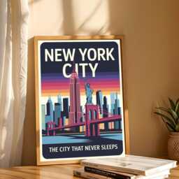 New York City Skyline Art Print, Nyc Travel Poster, Empire State Building, Statue Of Liberty, Wall - thumbnail 2