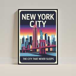 New York City Skyline Art Print, Nyc Travel Poster, Empire State Building, Statue Of Liberty, Wall - thumbnail 1