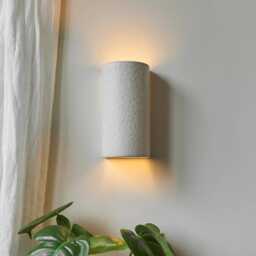 Artisanal White Ceramic Wall Sconce - Textured Clay Lamp Contemporary Minimalist Lighting - thumbnail 3