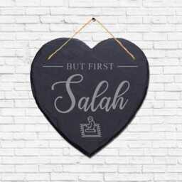 But First Salah Engraved Wall Hanging Islamic Heart Shape Home Slate Plaque Sign - thumbnail 2