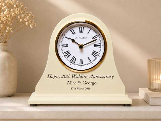 20Th Wedding Anniversary Couple Gift Personalised Engraved Beige Wooden Mantel Clock China Gifts For Son Daughter Mum Dad Etc - image 1
