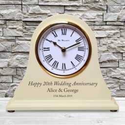 20Th Wedding Anniversary Couple Gift Personalised Engraved Beige Wooden Mantel Clock China Gifts For Son Daughter Mum Dad Etc - thumbnail 2