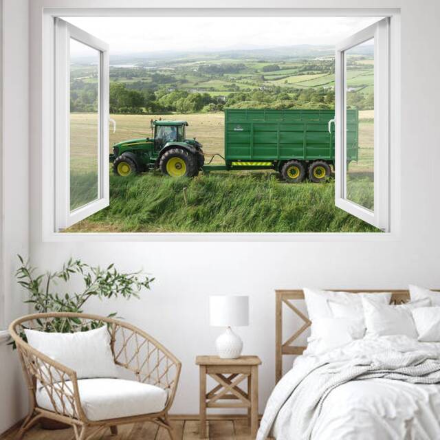 Countryside Fields Green Tractor & Wagon Wall Sticker Decal Mural Poster Decor 213 - image 1
