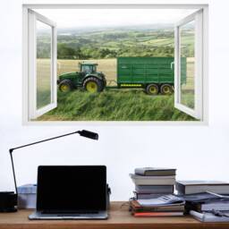 Countryside Fields Green Tractor & Wagon Wall Sticker Decal Mural Poster Decor 213 - thumbnail 2