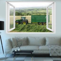 Countryside Fields Green Tractor & Wagon Wall Sticker Decal Mural Poster Decor 213 - thumbnail 3