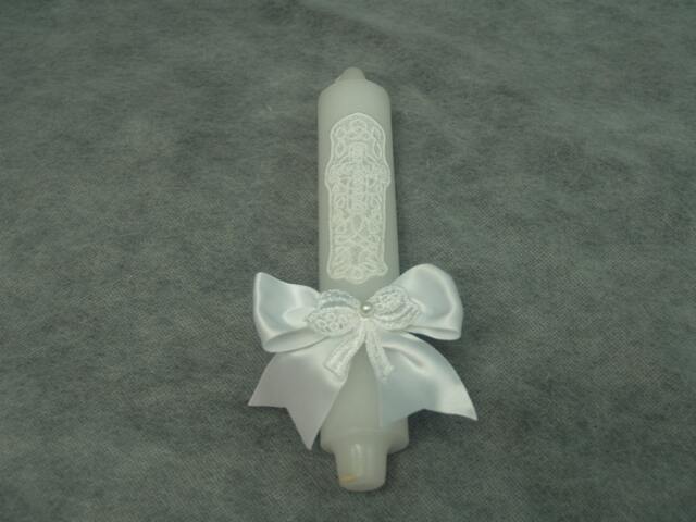 Sale Candle Baptism Communion With White Lace Cross, Baptism, Christening, Confirmation, Wedding, Unity, Ceremony Candle - image 1