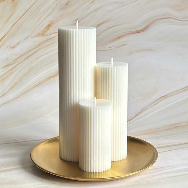 Large White Tall Ribbed Scented Pillar Candles - Handmade Home Decor - image 1