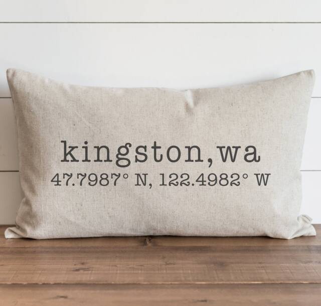 Personalized Home Town Pillow Cover - City State Coordinates Custom Location Lumbar Wedding Gift Realtor - image 1