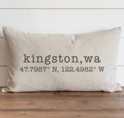 Personalized Home Town Pillow Cover - City State Coordinates Custom Location Lumbar Wedding Gift Realtor - thumbnail 1
