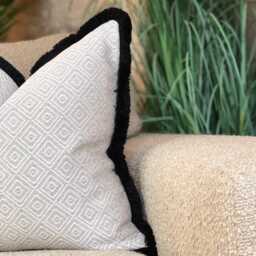 Cream Beige Geometric Patterned Cushion Cover With Customisable Fringe - Paris - thumbnail 2