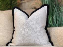 Cream Beige Geometric Patterned Cushion Cover With Customisable Fringe - Paris - thumbnail 1