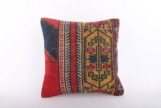 Handmade Turkish Kilim Pillow Embroidered Wool Cushion Cover - 18''x18'' - image 1