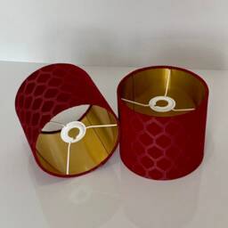 New Luxury High Quality Dark Red Silk Geometric Design With Gold Panel Lamp Pendant Shade - thumbnail 2
