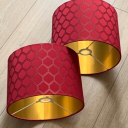 New Luxury High Quality Dark Red Silk Geometric Design With Gold Panel Lamp Pendant Shade - thumbnail 3