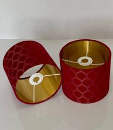 New Luxury High Quality Dark Red Silk Geometric Design With Gold Panel Lamp Pendant Shade - thumbnail 1