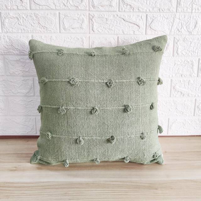 Sage Green Hand Loom Woven Chunky Loops Natural Cotton Dyed Pillow Cover Boho Textured Cushion - image 1