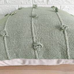 Sage Green Hand Loom Woven Chunky Loops Natural Cotton Dyed Pillow Cover Boho Textured Cushion - thumbnail 3