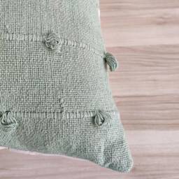 Sage Green Hand Loom Woven Chunky Loops Natural Cotton Dyed Pillow Cover Boho Textured Cushion - thumbnail 2