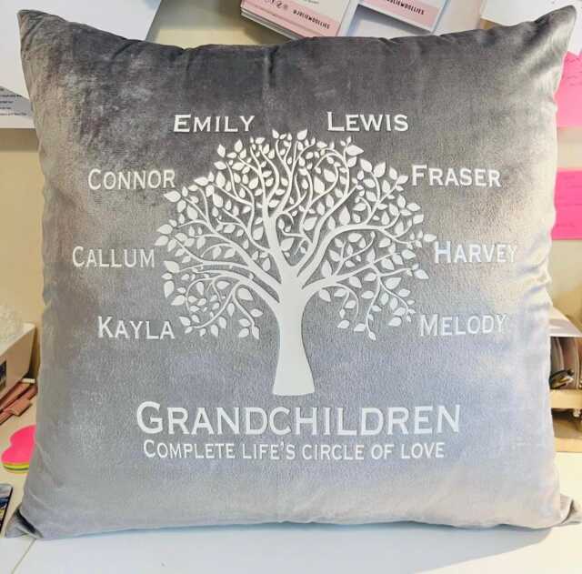 Faux Velvet Family Tree Cushion Personalised - Christmas Gift, Grandparents, Mother's Day - image 1