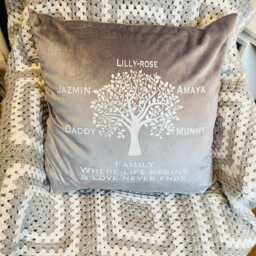 Faux Velvet Family Tree Cushion Personalised - Christmas Gift, Grandparents, Mother's Day - thumbnail 3