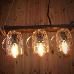 Beer Glass Lamp From Aged Wood, Pendant Wooden Lamp, Rustic Light, Rope Beer Mug Pub Style Light - thumbnail 3