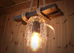 Beer Glass Lamp From Aged Wood, Pendant Wooden Lamp, Rustic Light, Rope Beer Mug Pub Style Light