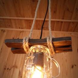 Beer Glass Lamp From Aged Wood, Pendant Wooden Lamp, Rustic Light, Rope Beer Mug Pub Style Light - thumbnail 2