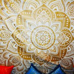 Boho Mandala Wall Tapestry Queen Size Cotton Throw - thumbnail 2