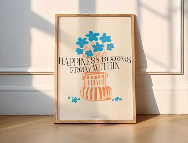 Happiness Blooms From Within Wall Art Print - Floral Dopamine Decor Poster - image 1