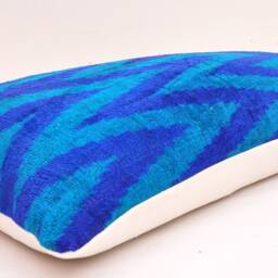 Handloom Silk Velvet Ikat Pillow Cover, Navy & Blue - thumbnail 2