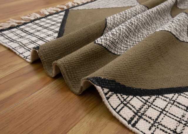 Handmade Block Printed Cotton Rug - Black & Brown Boho Area - image 1