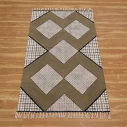 Handmade Block Printed Cotton Rug - Black & Brown Boho Area - thumbnail 3